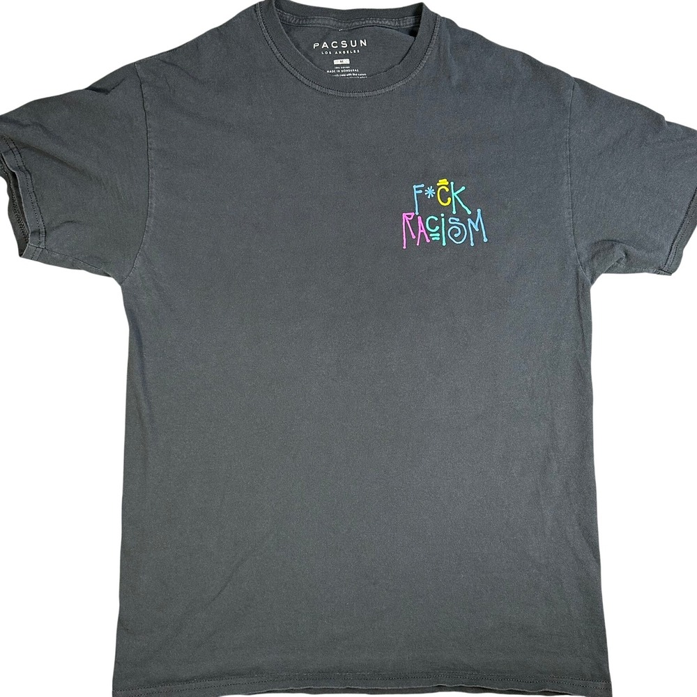 PacSun Mens F*ck Racism Graphic Tee Black Short Sleeve T-Shirt Size M